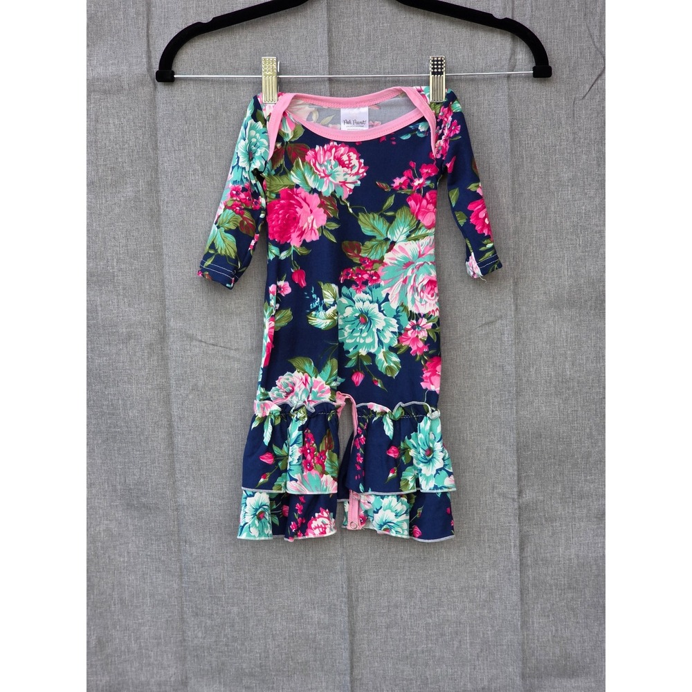 Posh Peanut Navy Floral Ruffle Bell Bottom Long Sleeve Romper Baby Girl